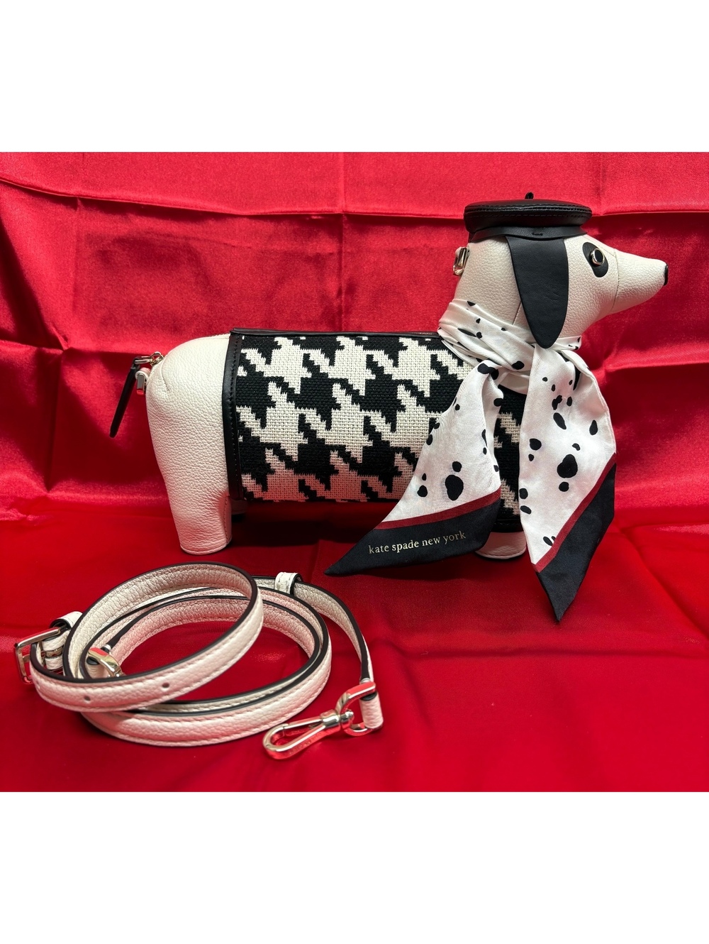 Kate Spade New York Claude Dachshund Dog Crossbody Bag with Spotted Scarf
